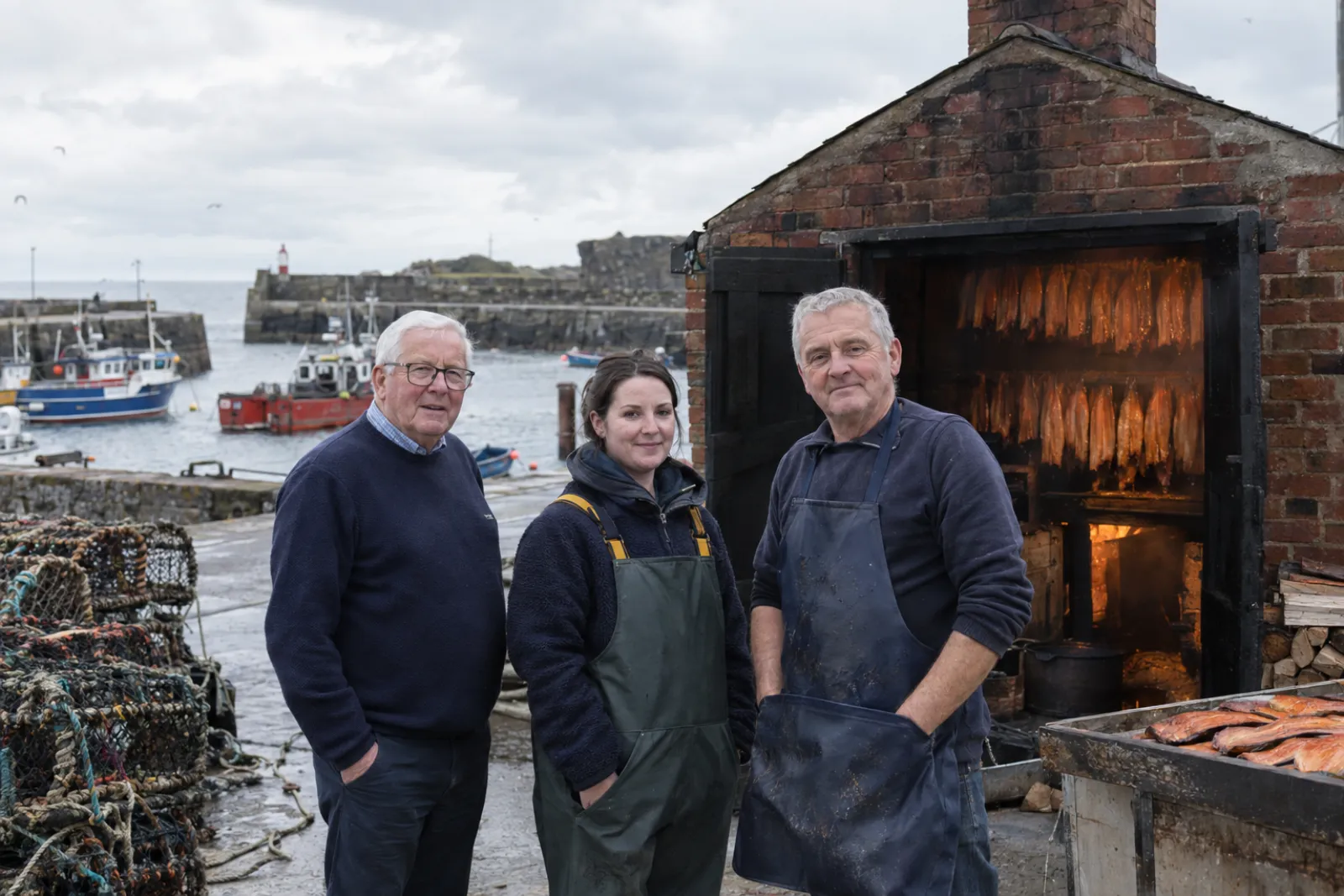 Declan and the family outside the smokehouse on Harbour Road