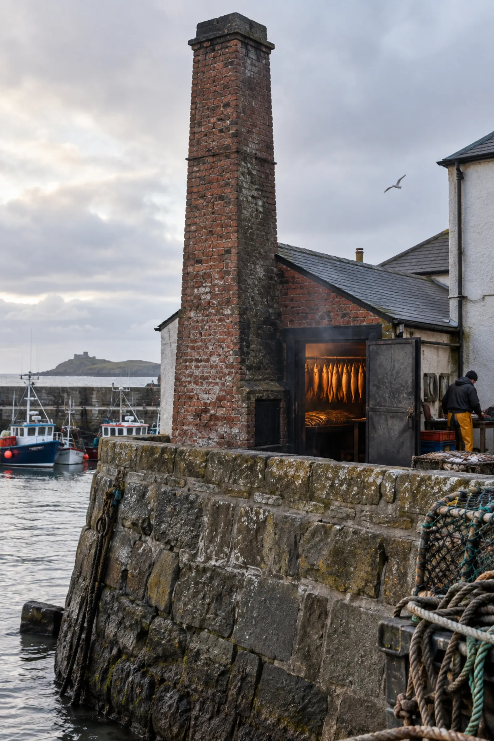 The original 1923 kiln behind the harbour wall, full height, natural light