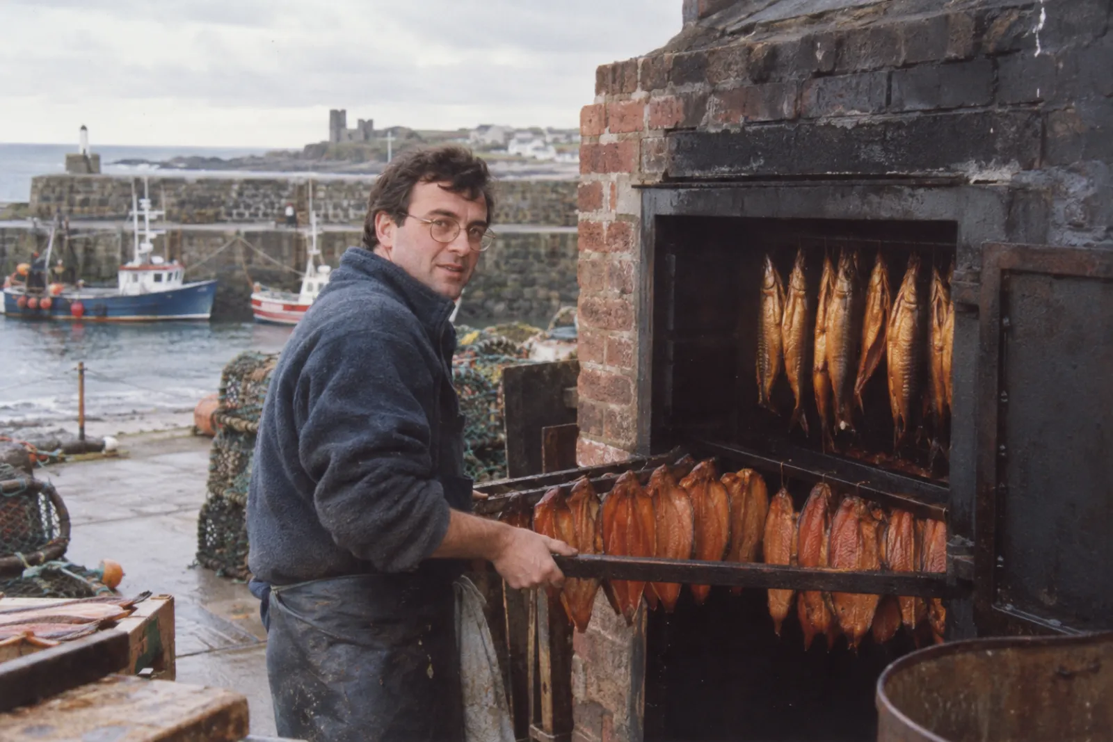 Declan at the smokehouse, about 1998