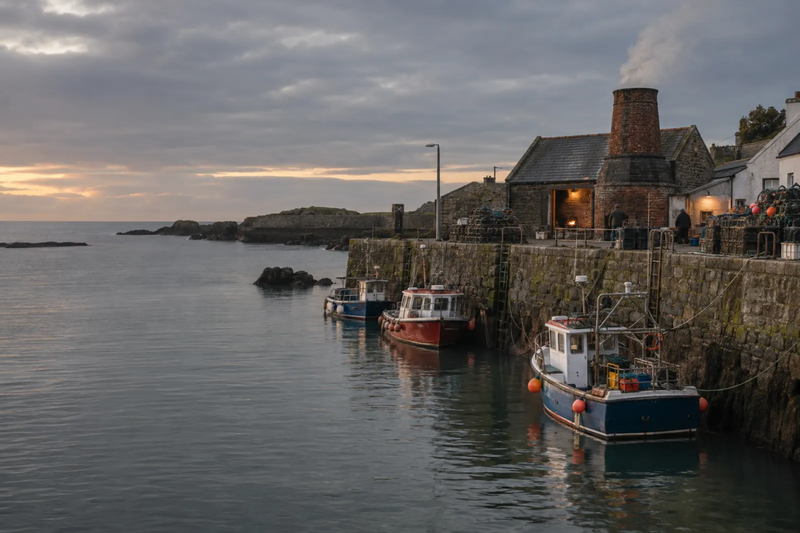 Ardglass harbour, with the original 1923 kiln behind the wall