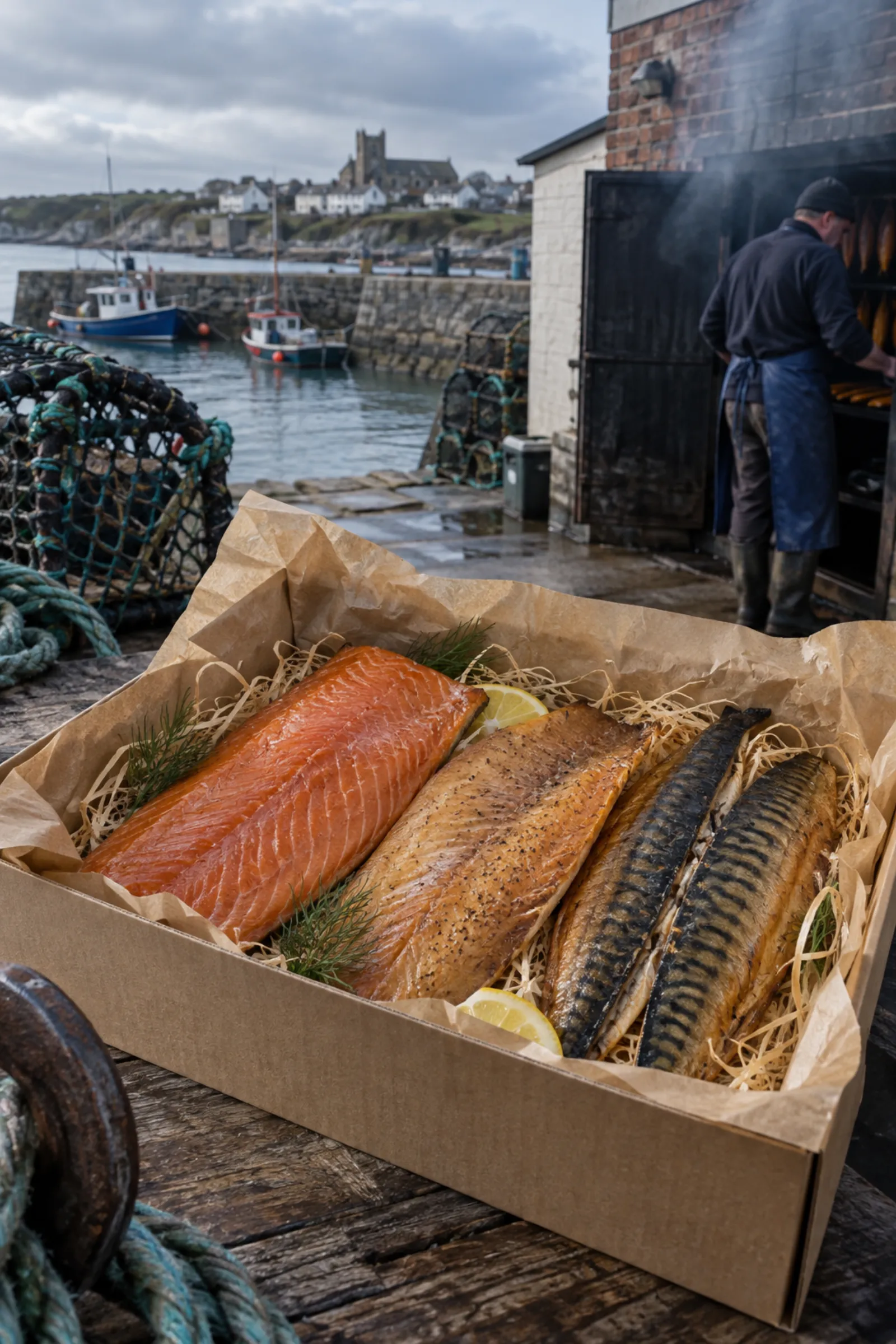 a gift box of salmon, trout and mackerel