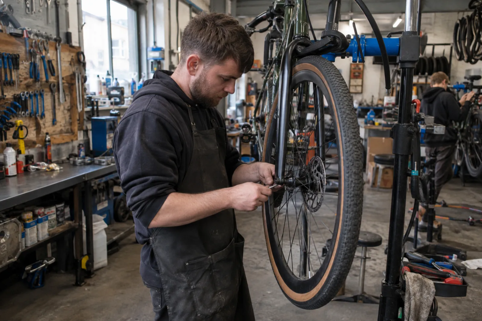 a mechanic fitting brake pads