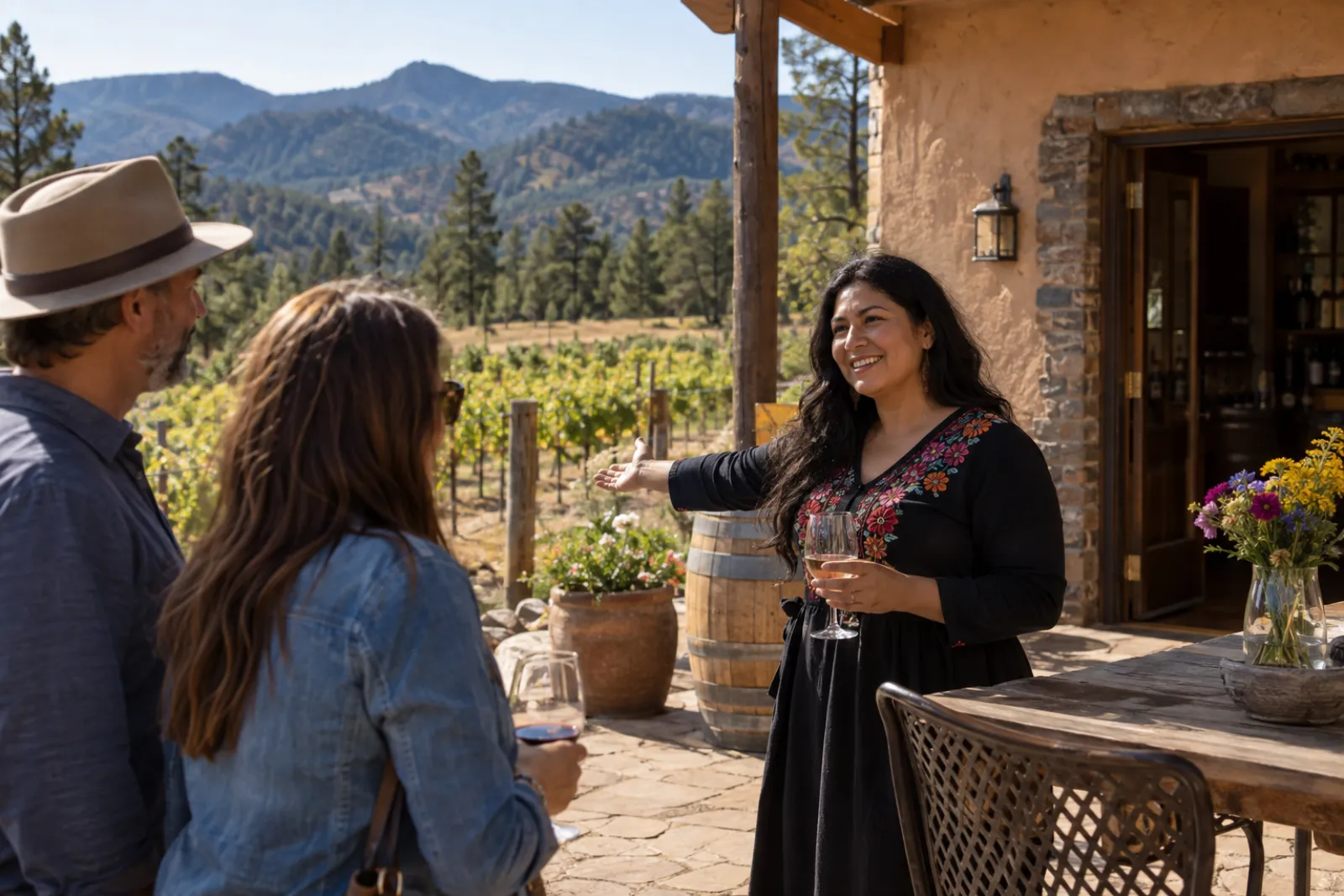 Camila welcoming guests on the terrace