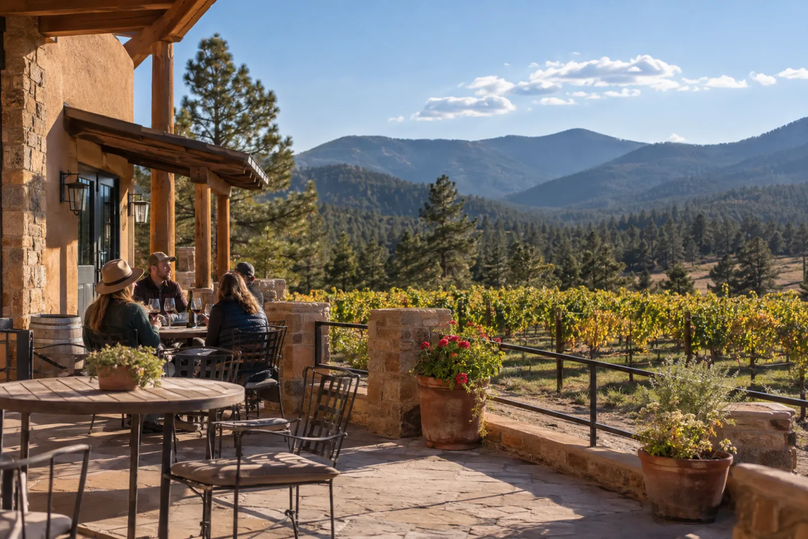 The tasting terrace, looking out towards the mountains