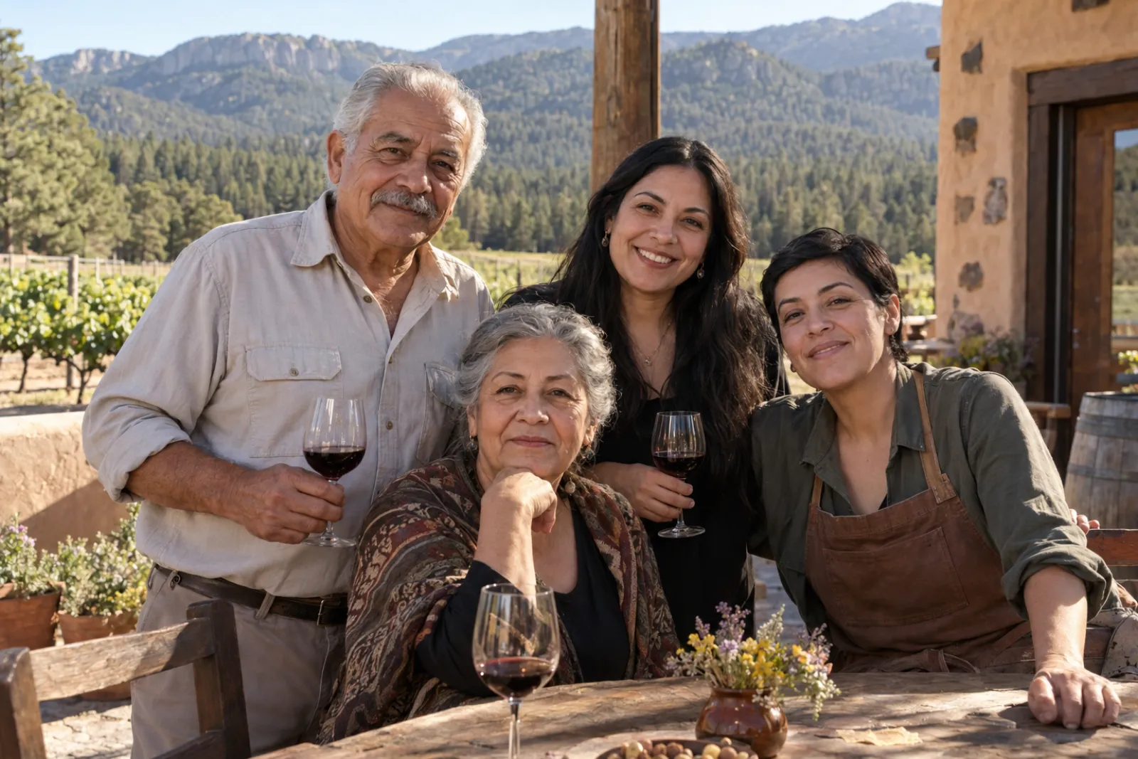 The family together on the terrace: Eduardo, Rosa, Camila and Lucia