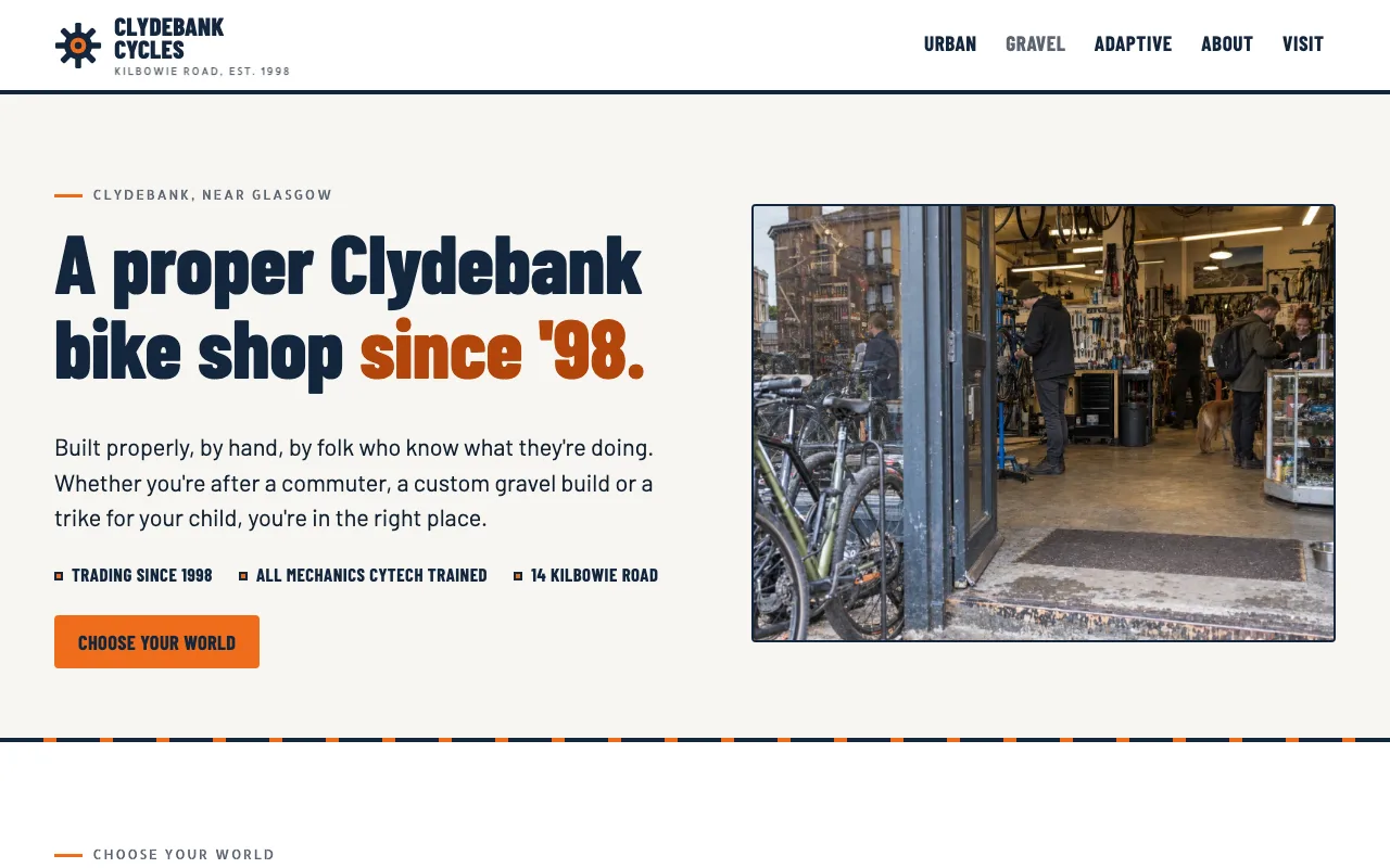 Top of website B for Clydebank Cycles