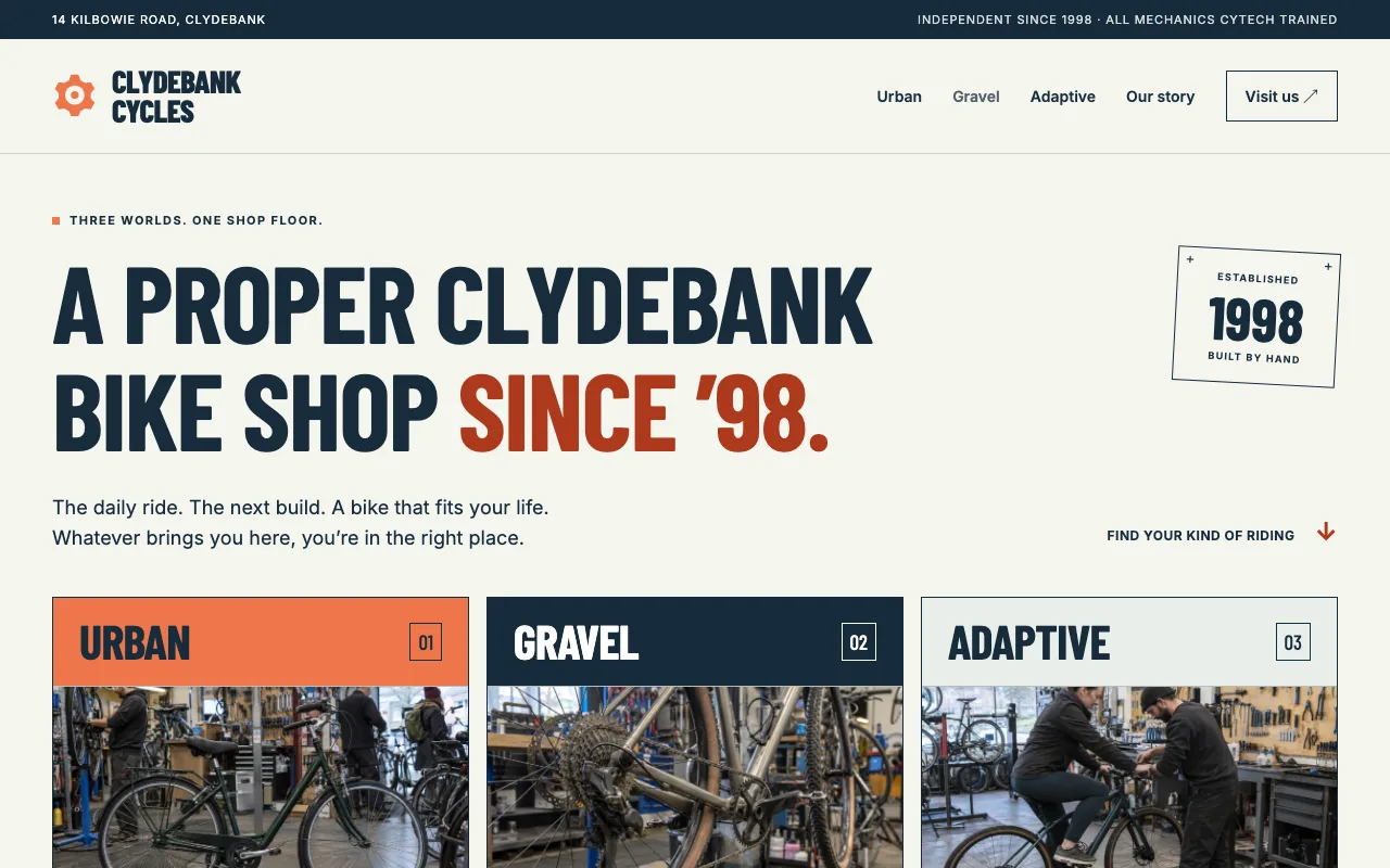 Top of website C for Clydebank Cycles