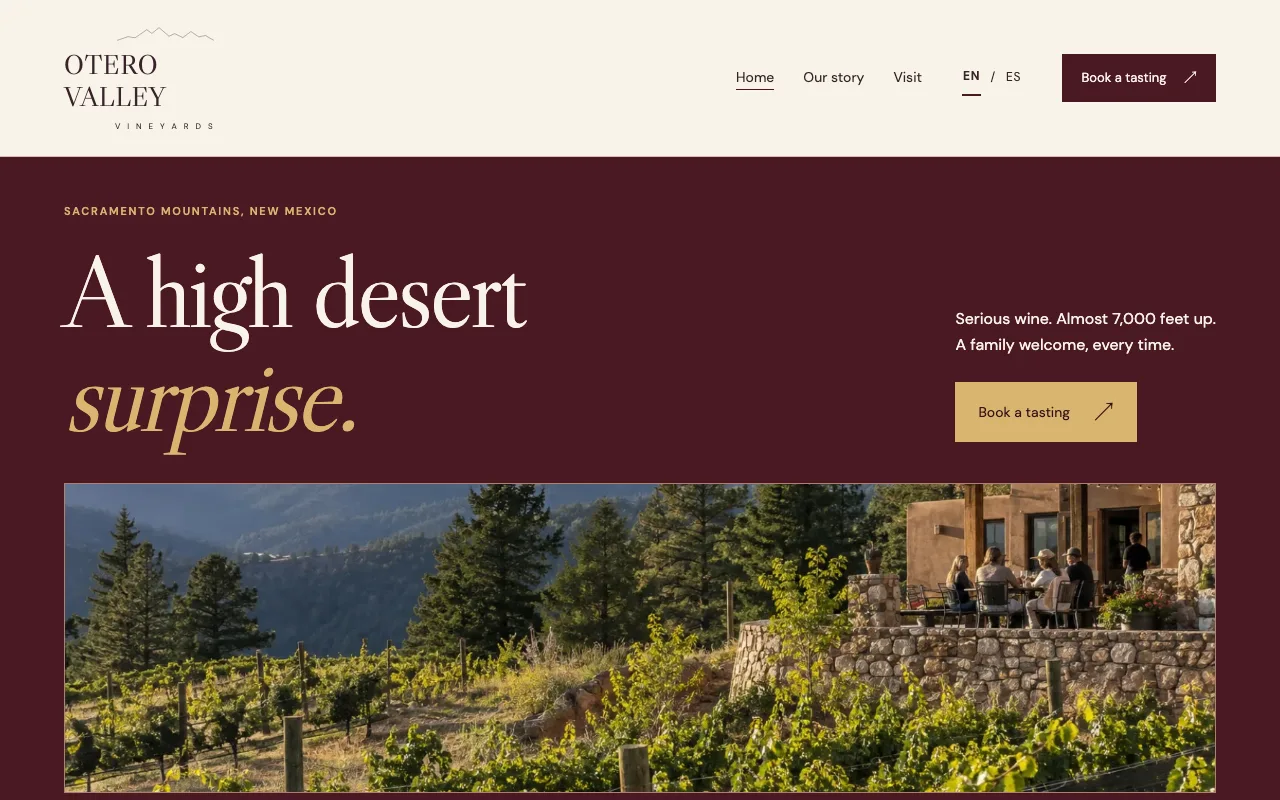 Top of website B for Otero Valley Vineyards
