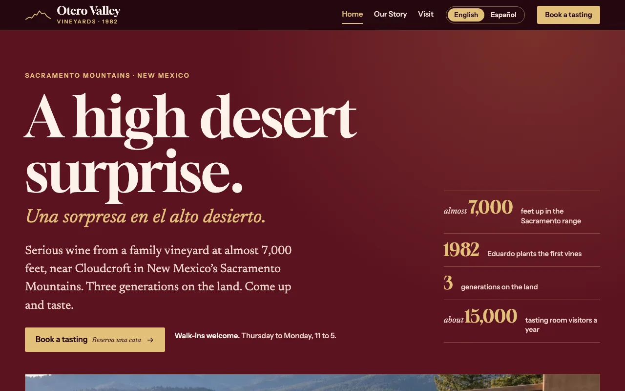 Top of website C for Otero Valley Vineyards